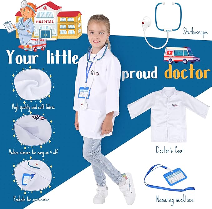 Fedio Kids Dress up Trunk Boys Role Play Costume set for Kids age 3-7, Doctor,Police, Fireman Costume with Accessories for Dress up