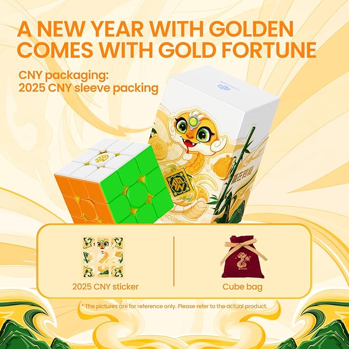 GAN 356 M E Golden, Magnetic Speed Cube 3x3 Stickerless Magic Cube, 48 Magnets GES Pro+ Customized 12 Tension Setting Puzzle Toys for Children Kids Adult, Gan 356M Upgraded Version