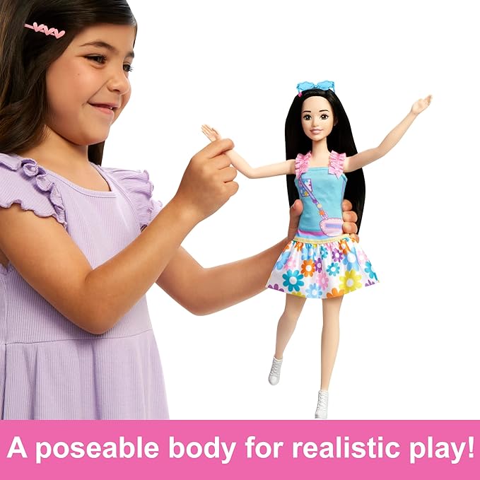 Barbie: My First Preschool Doll, Renee with 13.5-inch Soft Posable Body & Black Hair, Plush Squirrel & Accessories