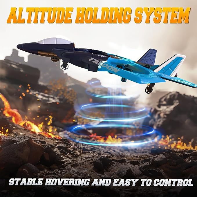 BEZGAR RC Airplane, 2.4GHZ 6-axis Gyro Remote Control Airplane, Gesture Control RC Helicopter, 360° Flip Fighter Jet Toy, Toys for Ages 8-13 with Colorful LED Navigation Lights Blue