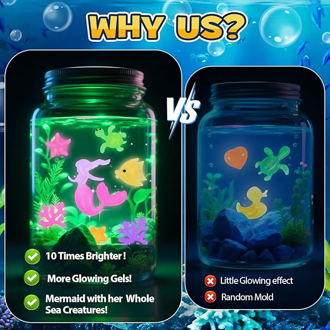 FTUREERA Glowing Magic Water Elf Toy Kit, Glowing in The Dark Aqua Fairy Water Elf, 20 Gels, 18 Sea Creature Molds, Squishy Maker Making Kit, Christmas Birthday Gifts, Crafts DIY for Kids