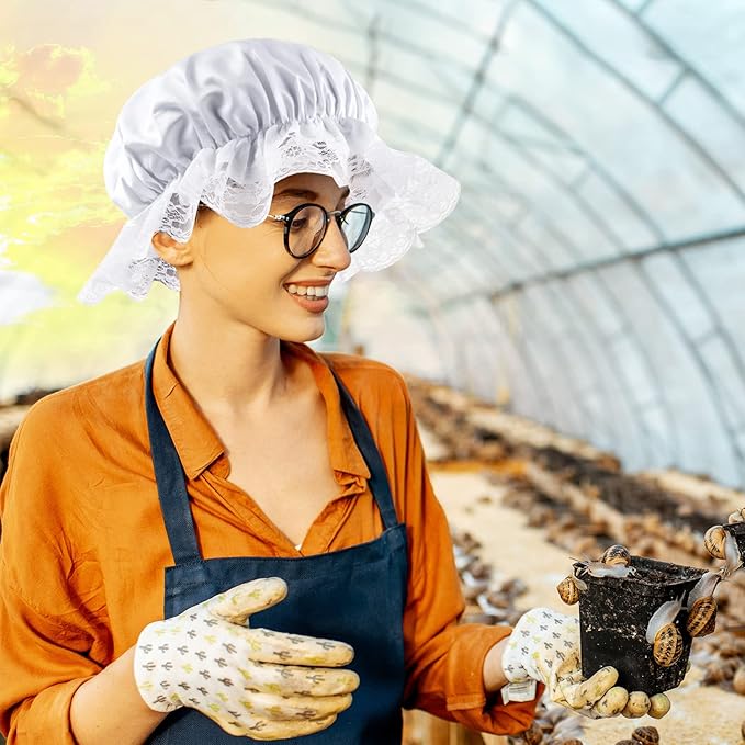 White Mob Cap Costume Pioneer Bonnet Women's Colonial Bonnet Lace Frilly Grandma Night Hat Accessories