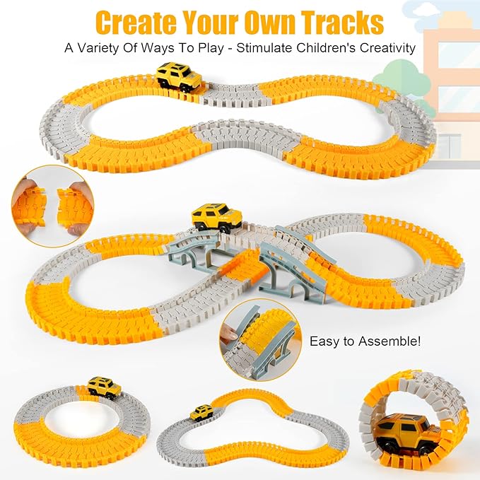 260 PCS Construction Race Tracks for Kids Toys, 2 Electric Cars, 4 Construction Cars, 1 Map & Flexible DIY Track Set, Engineering Toys for 3 4 5 6 Year Old Boys Girls