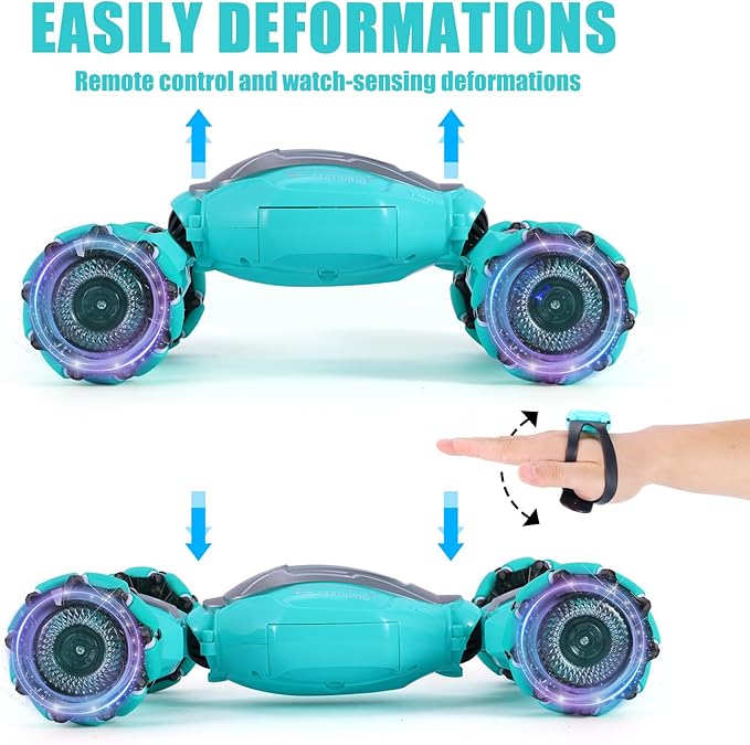 Gesture RC Car 4WD Gesture Sensing RC Stunt Car with Lights Music Remote Controll Transformed Vehicle 360° Rotation Drift Hand Controlled Remote Control Twist Cars