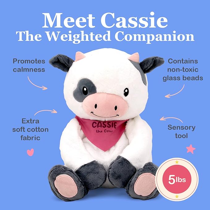 Lilly's Love Weighted Stuffed Animal, 5lb | Sensory Weighted Plush for Kids and Adults | Machine Washable Plushies w/Removable Inner | Calming Weighted Stuffed Animals for Anxiety, Cassie The Cow