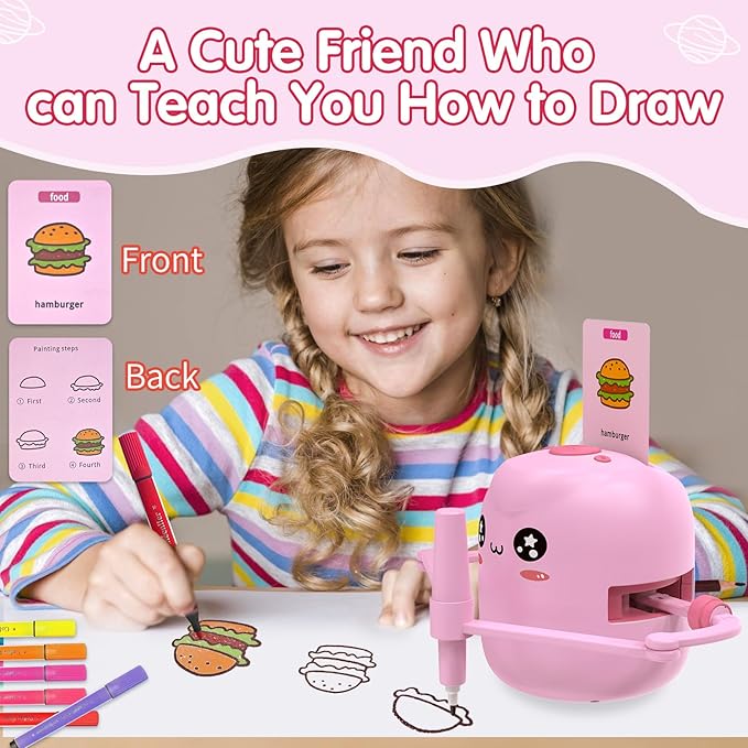 Drawing Robot for Kids with 150 Cards, Interactive Educational Painting Robot with Voice Interaction, Montessori Drawing Learning Toy for 5 6 7 8 9 Boys Girls Birthday Present