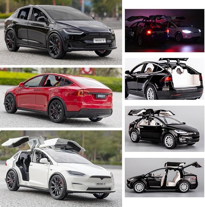 1/24 Scale Diecast Car Model X, Alloy Diecast Toy Cars Pull Back Toys with Sound & Light, Vehicles Toys for Kids Gift Car Lovers Collection (1/24 Model X -Black)