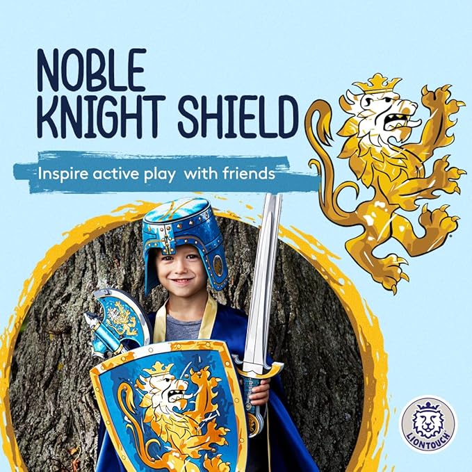 Liontouch - Noble Knight Shield, Blue/Large - Age 3-8 | 17.7 x 13.8 in | Medieval Pretend Play Foam Toy for Children with Golden Lion Theme | Safe Battle Accessory for Dress Up & Costumes for Boys