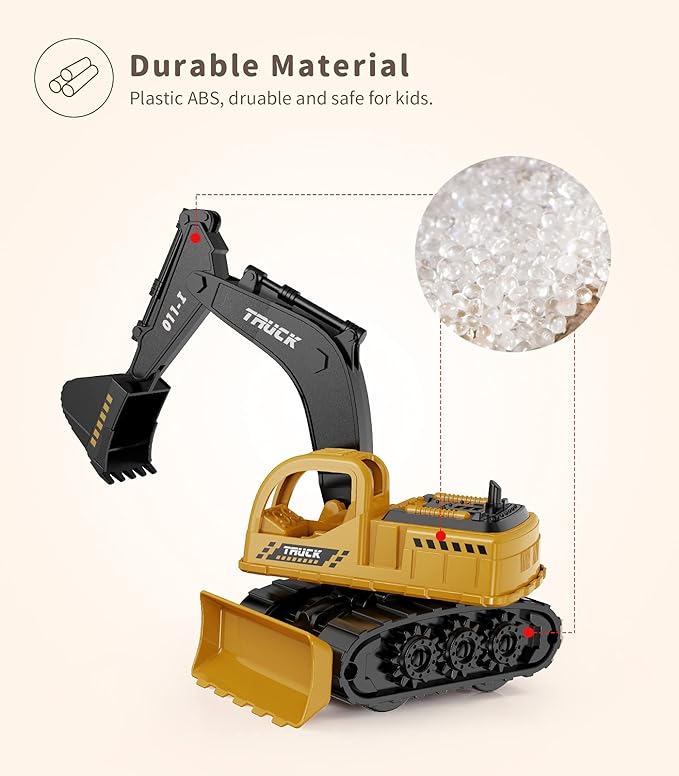 Geyiie Construction Trucks Toys, Kids Construction Vehicles Site, Sandbox Toys Playset for Boys Girls, Pull Back Cars Excavator Tractor Bulldozer Gifts for Party Favor