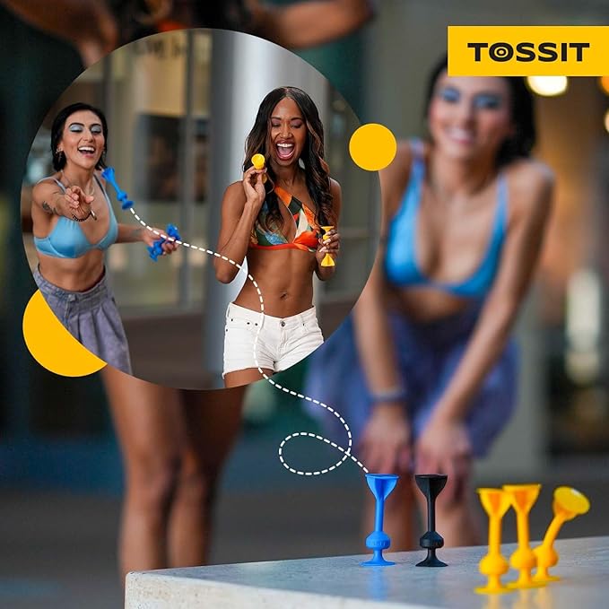 TOSSIT Game Suction Cup Darts, Toss Game Perfect Family and Party, Silicone Throwing Game for Backyard, Indoor and Outdoor Fun, Family Pack, Pink Light Blue Purple Green