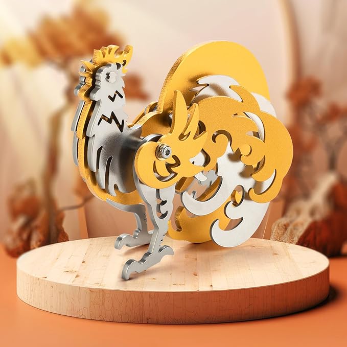 3D Metal Puzzles,3D Metal Puzzle for Adults,Mechanical Model Kit Zodiac Rooster Gold,Steel 3D Puzzles Stainless Steel Ornaments for Adults Home Decor Art Craft Gifts Toys.