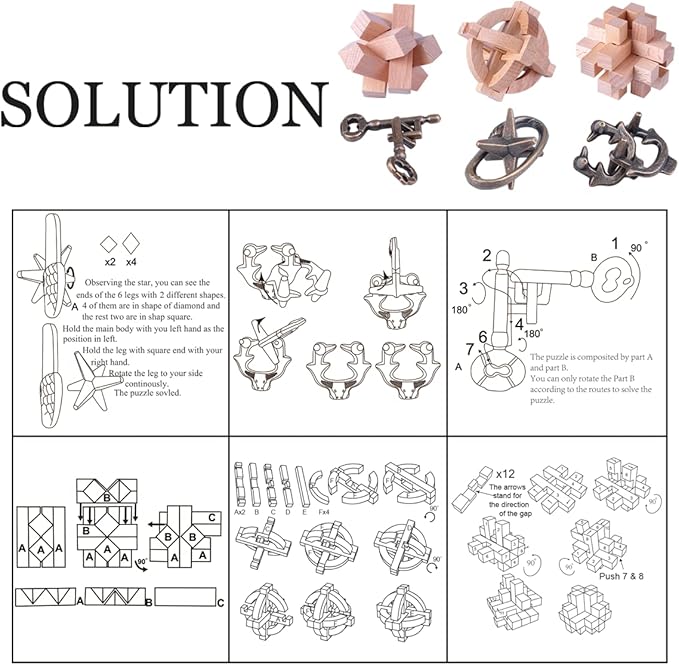 Brain Teaser Puzzle for Adults Puzzles Metal Hole Lock Adult Educational Toy Jigsaw IQ Puzzle(6 Pack) (Gold)