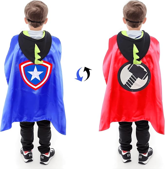Dress Up Toys - Double Side Superhero Capes and Masks, Costumes Set for Kids - Ideal for Cosplay, Birthday Party, Christmas, Halloween - Fun Gift for 3-10 Year Old Boys and Girls