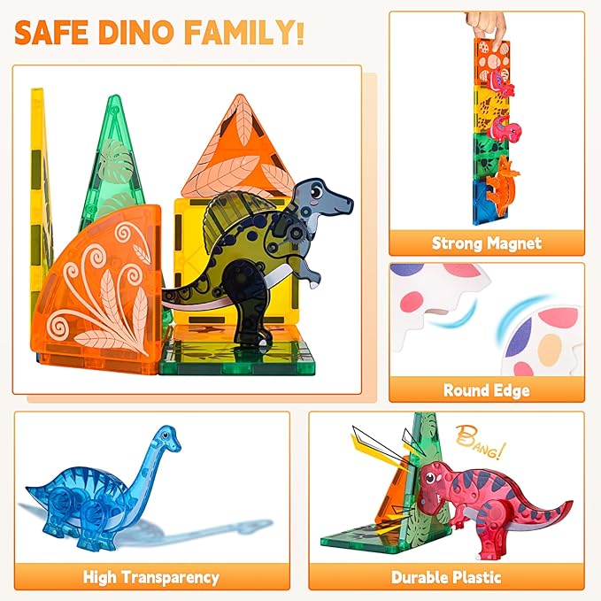 Dinosaurs Egg Toys Magnetic Tiles Dinos for Kids 3-5, Magnet 3D Movable Animals Construction Tile for Toddlers Ages 5-7, Building Blocks for Boys Girls 3+ 4-8 8-12 Year Old