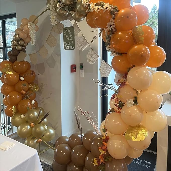 Orange Brown Balloons Set, 60Pcs 12 Inch Burnt Orange Tan Pastel Coffee Metallic Gold Retro Ivory White Cream Latex Balloons for Birthday Thanksgiving Fall Wedding Boho Bridal Shower Party Decorations