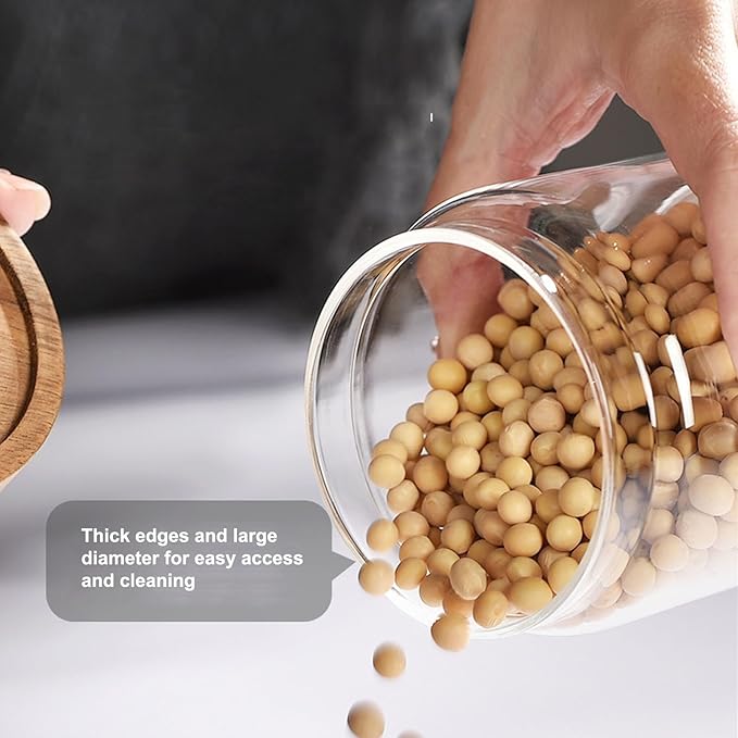Glass jar candy Containers - 16oz kitchen Glass Airtight Storage jar With Acacia Airtight Lid,for kitchen Seasoning, coffee bean, tea, suger, herbs (4)