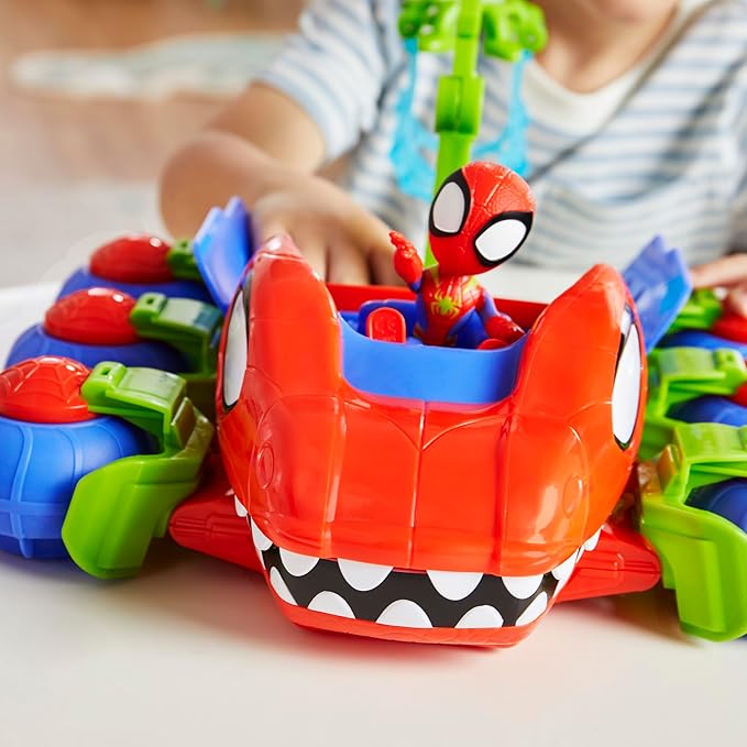 Spidey and his Amazing Friends Marvel Dino-Webs Crawler Toy Car Playset, Spider-Man & Goblin Raptor 4-Inch Action Figures, Kids Ages 3 & Up