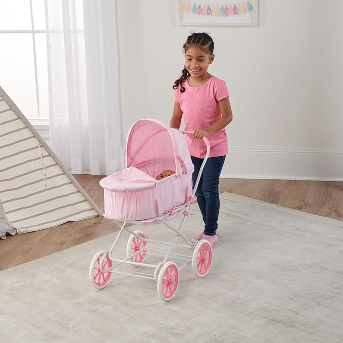 Badger Basket English Style Doll Stroller – Fits 18 to 22-inch Dolls, Classic Pretend Play Toy with Adjustable Canopy