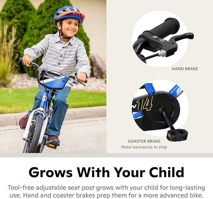Schwinn Koen BMX Style Toddler and Kids Bike, For Girls and Boys, 14-Inch Wheels, With Saddle Handle, Training Wheels, Chain Guard, and Number Plate, Recommended Height 36-40 Inch, Blue