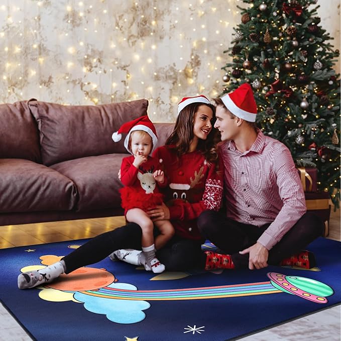 Space Rockets Rug for Kids Room Solar System Area Rugs for Boys Bedroom Kids Rugs for Playroom Space Planet Theme Rug Living Room Dining Room Decor 60x84 inch