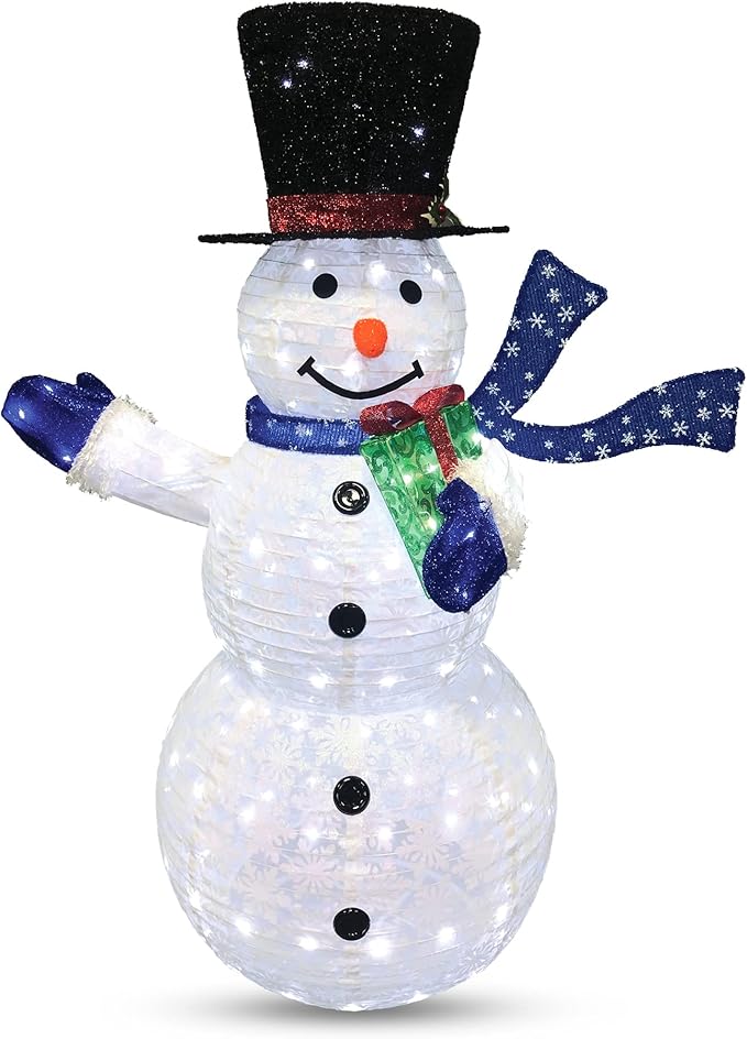 Joiedomi Snowman Christmas Outdoor Decoration, 150 LED Lighted Christmas Holiday Decorations, Collapsible Snowman Yard Lights Backyard Garden Lawn Xmas Decor, Blue Scarf