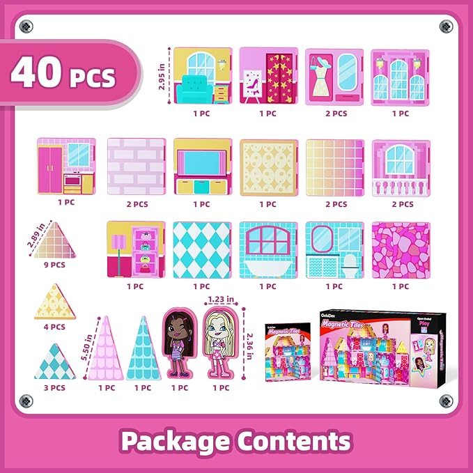 GobiDex Princess Magnetic Doll House Building Toys for Girls 3+, Pink Magnet Tiles for Kids Ages 4-8 STEM Sensory Toys for Toddlers Birthday Gifts for Girls 3+ Year Old
