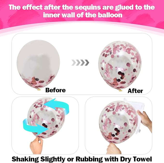 Hot Pink Balloons Set, 60Pcs 12 Inch Light Macaron Baby Pink Helium Balloon with Pastel Metallic Confetti Soft Pink Latex Balloons for Girls Birthday Princess Wedding Baby Shower Party Decorations