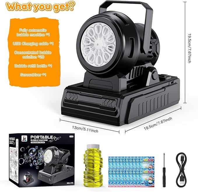 PANACARE Automatic Bubble Machine, Electric Portable Bubble Machine with 20 Bubble Solutions, Produce 10000+ Big Bubbles Per Minute, Suitable for Wedding/Birthday/Children/Party