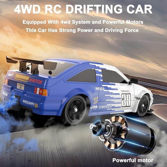 RC Drift Car Remote Control Car 2.4ghz 1/16 Scale 4WD High Speed RC Cars Vehicle with LED Lights Two Batteries and Drifting Tire Racing Sport Toy for Adults Boys Girls Kids Gift
