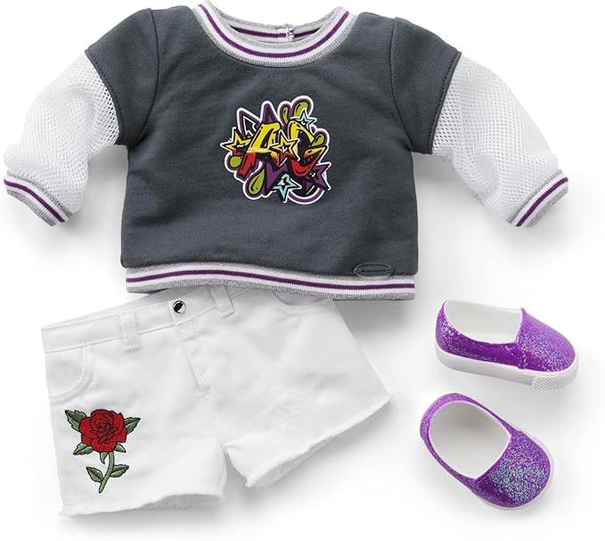 American Girl Truly Me 18-inch Doll #91 with Gray Eyes, Purple Hair, and Very Deep Skin in Graffiti Outfit, For Ages 6+