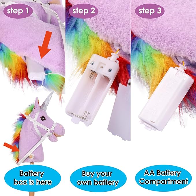 Plush Stick Horse with Wood Wheels Real Pony Neighing and Galloping Sounds Toy, Horse on A Stick for Toddlers & Preschoolers (AA Batteries Required)