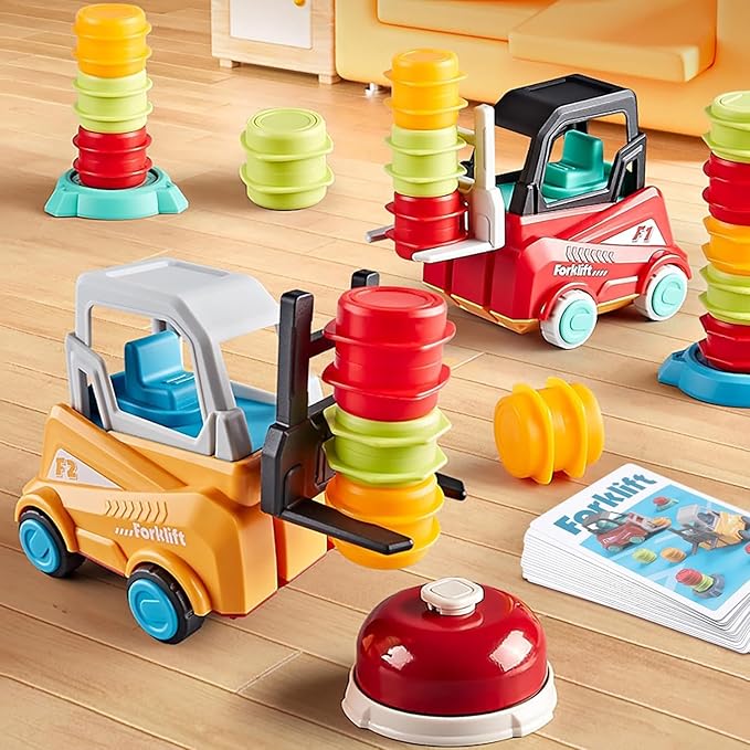 Engineer Forklift Frenzy Transport Game,Fat Brain Toys Forklift Frenzy Mine Tow Truck Toy,Construction Car Toy Stacking Toys,Stack & Matching Skill Game, Educational Toy for Kids