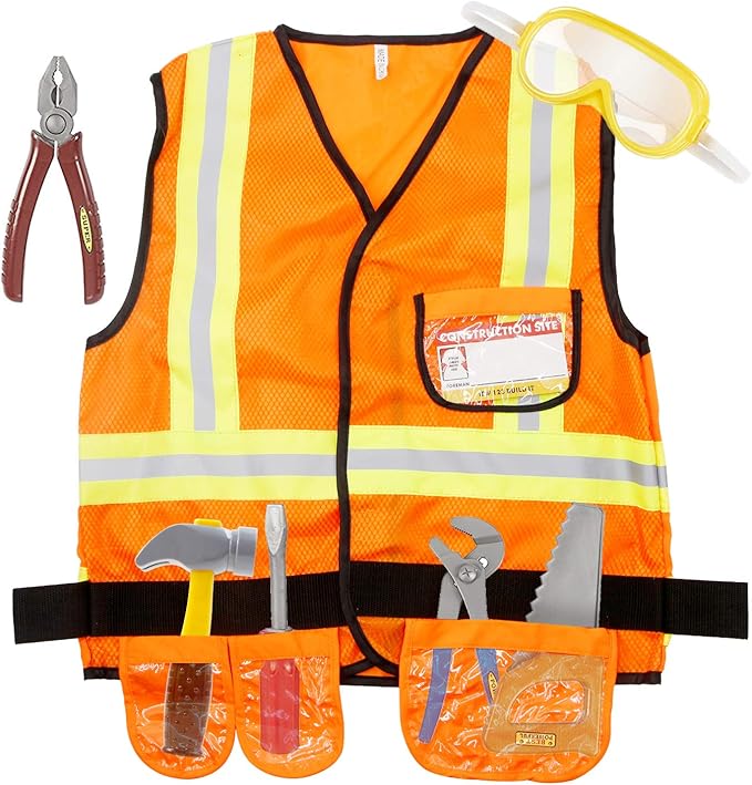 Construction Worker Costume Kids Dress Up Role Play Pretend Worker Costume Kits for Halloween
