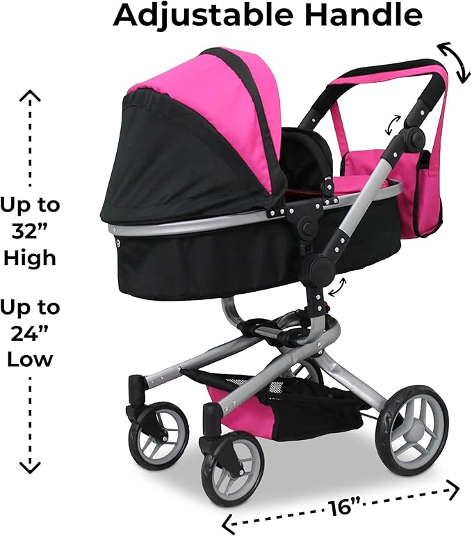 Mommy & Me 2 in 1 Deluxe Baby Doll Stroller, Toy Baby Stroller with Diaper Bag, Foldable, Doll Carriage for Kids, 32 Inches