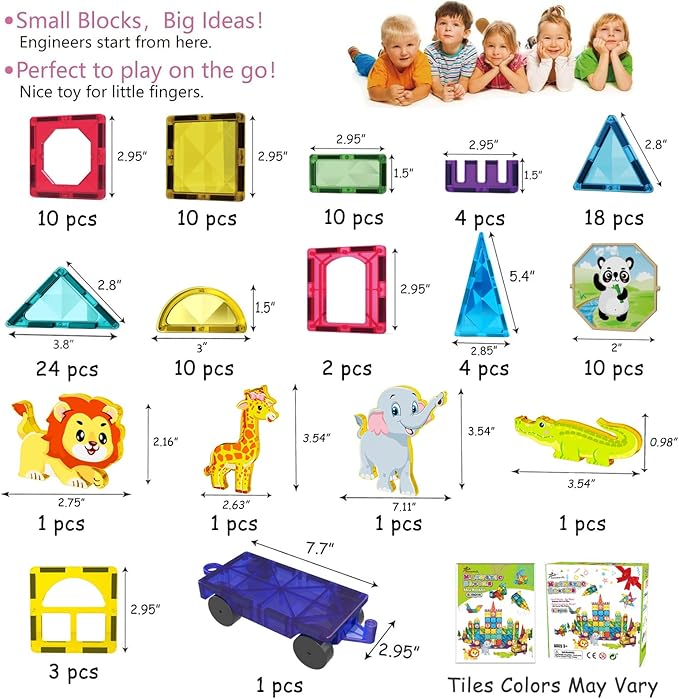 Jasonwell Magnetic Tiles Kids Magnetic Blocks Building Sets 3D Magnet Tile Building Toy Construction Educational STEM Toys Christmas Birthday Gifts for Toddlers Boys Girls 3 4 5 6 7 8 9 10 + Year Old