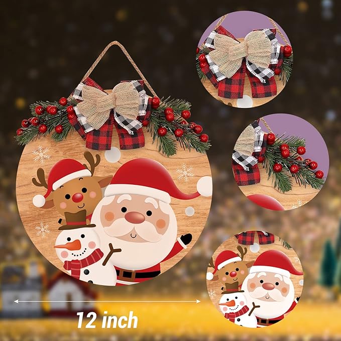 Merry Christmas Decorations Wreath, Merry Christmas Sign Front for Door Decoration, Rustic Wooden Holiday Decor for Front Door Porch Window Wall Farmhouse Indoor Outdoor Decorations