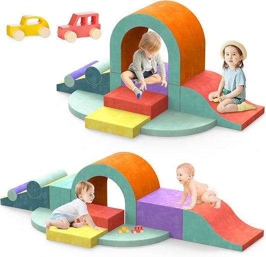 Foam Climbing Blocks for Toddlers, 12-Piece Colourful Toddler Climbing Blocks, Soft Play Climbing for Toddlers with Toy Car, Flexible Crawling and Sliding Climbing BlocksMK90