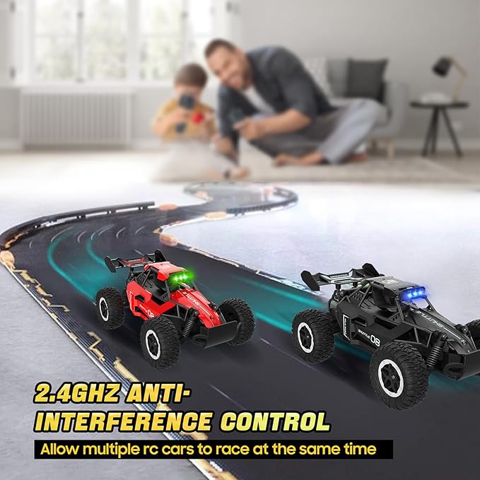 Remote Control Car for Kids 3 4 5 6 7+, 20 KM/H High-Speed RC Cars with LED Lights, 2.4GHz 2WD Monster Truck Toys, Rechargeable RC Car, Toy Cars for Girls Boys, Christmas & Birthday GiftsâBlack
