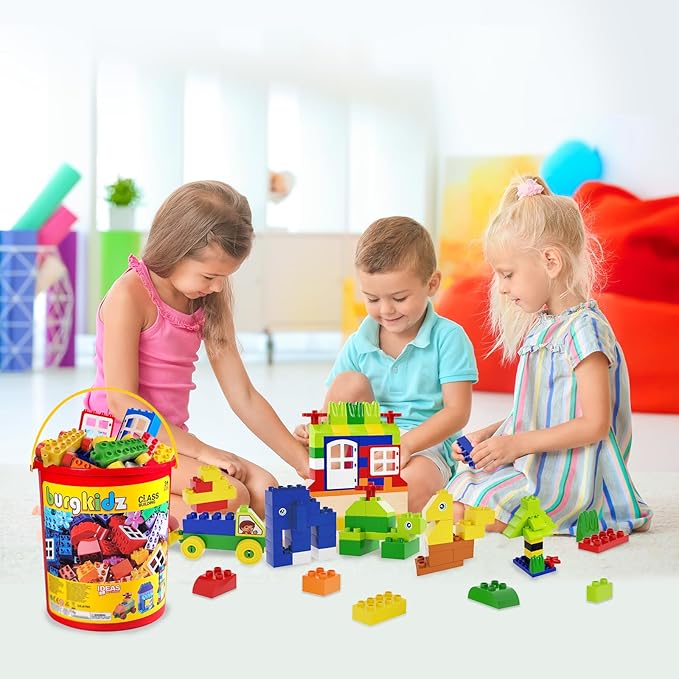 burgkidz Big Building Block Set - 214 Pieces Toddler Educational Toy Classic Large Size Building Block Bricks - 13 Fun Shapes and Storage Bucket - Compatible with All Major Bulk Bricks Set
