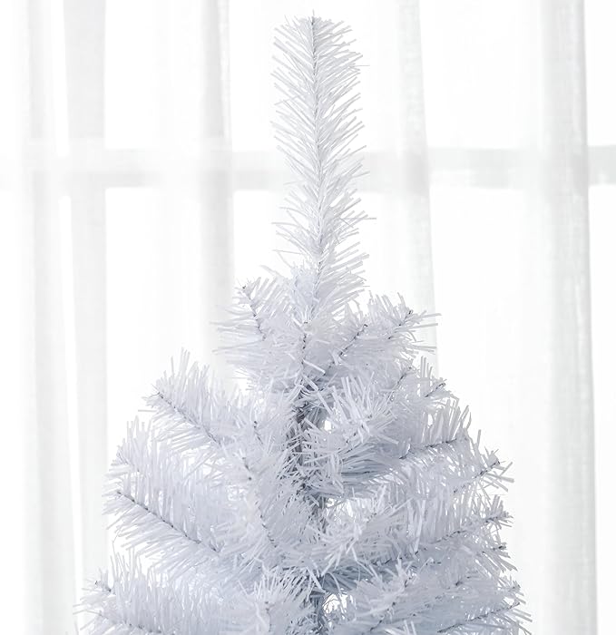 HOMCOM 6ft Pencil Christmas Tree, Unlit Artificial Christmas Tree Slim Douglas Fir Xmas Tree with Realistic Branches, Halloween Tree with 618 Tips, White