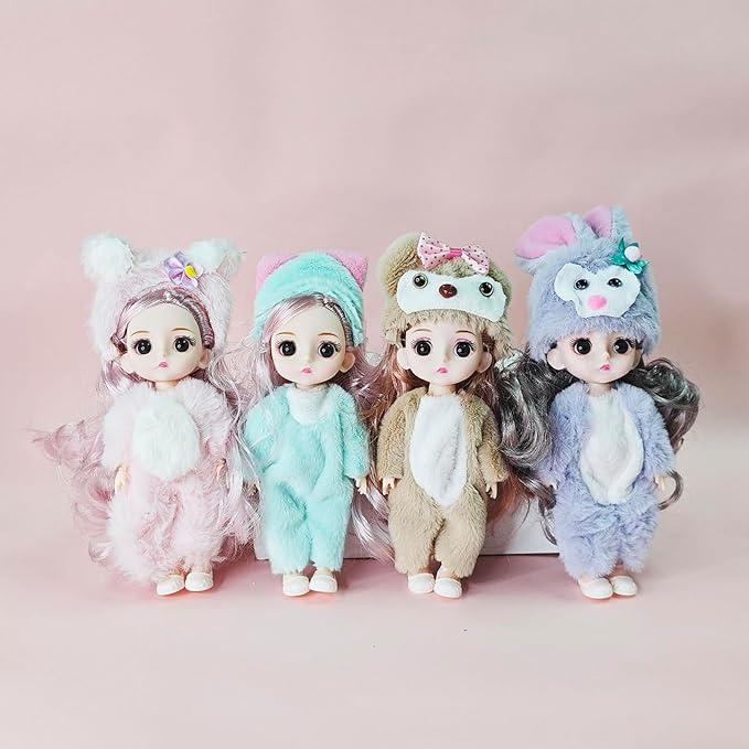 4 Pcs 6 Inch Princess Girl Mini Cute Dolls, Sister Small Princess, Miniature Little Girl for 3+ Year Old Girls