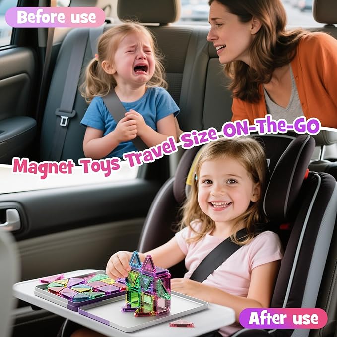 Mini Magnetic Tiles with Iron Box, 40PCS Travel Size Magnet Building Blocks Toy Set, Protable Construction Block Sensory Toys Preschool Toddler Boy Girls Age 3+ STEM Educational Learning Kit
