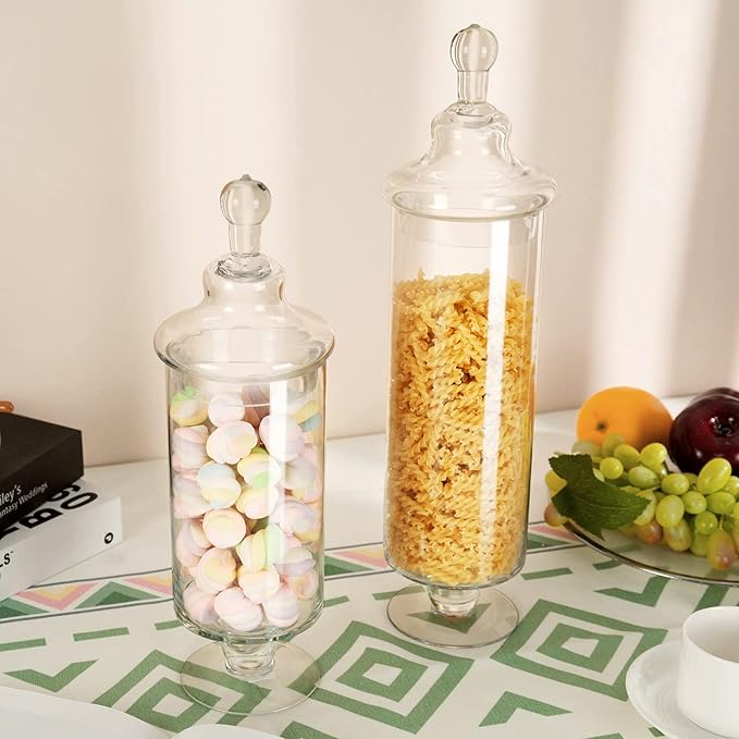 Glass Apothecary Jars, Clear Candy Bowl Dishes Holder Elegant Storage Buffet Display, Decorative Wedding Candy Organizer Canisters (Height: 17" Body: 4")