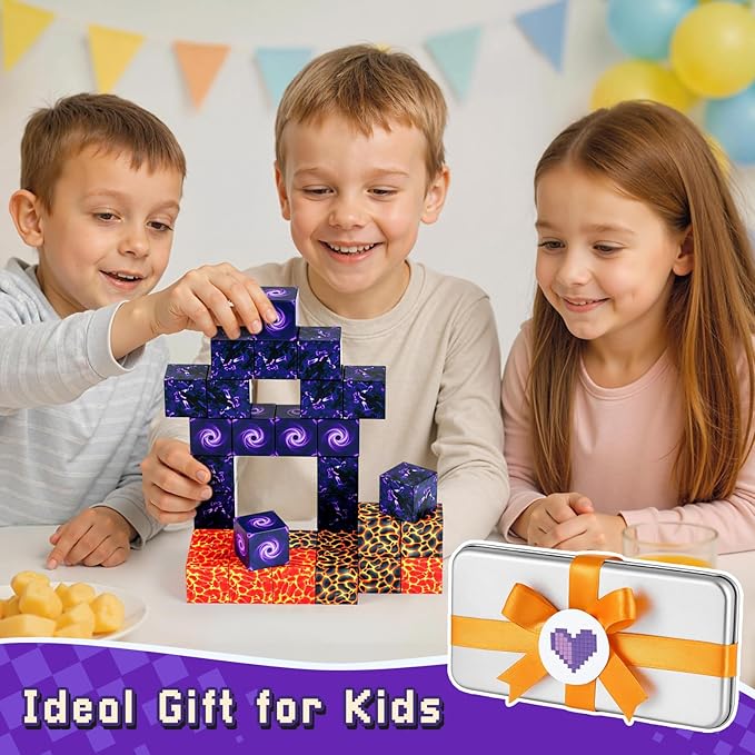 3 otters 32PCS Magnetic Building Blocks, Magnetic Cubes Portal Travel Toys for Kids Construction Sensory Toys for Toddler 3 4 5 6 7 8