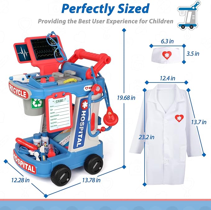 Liberry Doctor Kit for Kids Aged 3 4 5, Pretend Doctor Playset for Toddlers with Cart, Costume and Stethoscope, Role Play Medical Toy for Girls Boys