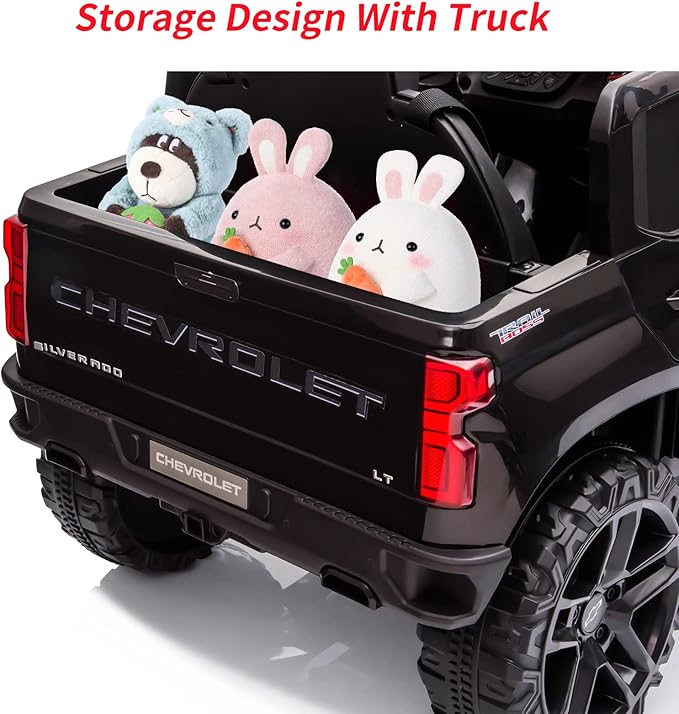 12V Licensed Chevrolet Silverado GMC Ride on Car,Battery Powered Electric Vehicle Jeep,Ride On Truck w/Remote Control, MP3/Bluetooth, Spring Suspension, LED Light (Black)