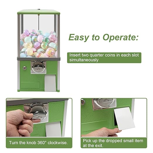 Vending Machine, 20.87Inch Height Candy Gumball Machine with Load Capacity Gumball Bank, Metal Candy Vending Machine for 1.77-1.97Inch Gadget,Portable Candy Dispenser Machine for Retail Shop (Green)