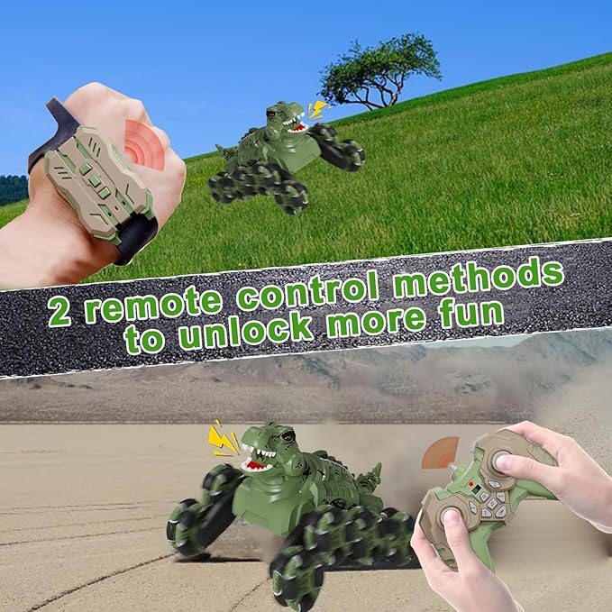 Dinosaur Remote Control Car, Monster Truck Toy, Transformer RC Car for Kids Ages 8-12, with Cool Lights, Roar, Spray, 360ยฐ Rotation, for Boys Girls.