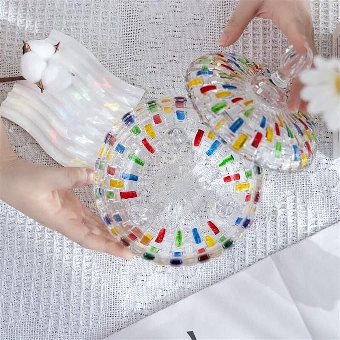 Elegant-Hand Painted Colorful Large Crystal Glass Candy Box,Candy jars with Lid,Storage Jewelry Jar,Candy dish covered,Great Gift for Family Friends-24 oz-Cute Candy servers.