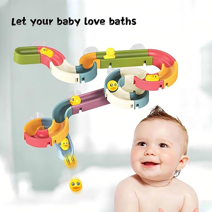 62 PCS Duck Slide Bath Toys,DIY Building Kit for Ages 5-7,Bathtub Bath Toys for Kids Ages 3-5,Birthday Gift for Toddler Boys & Girls